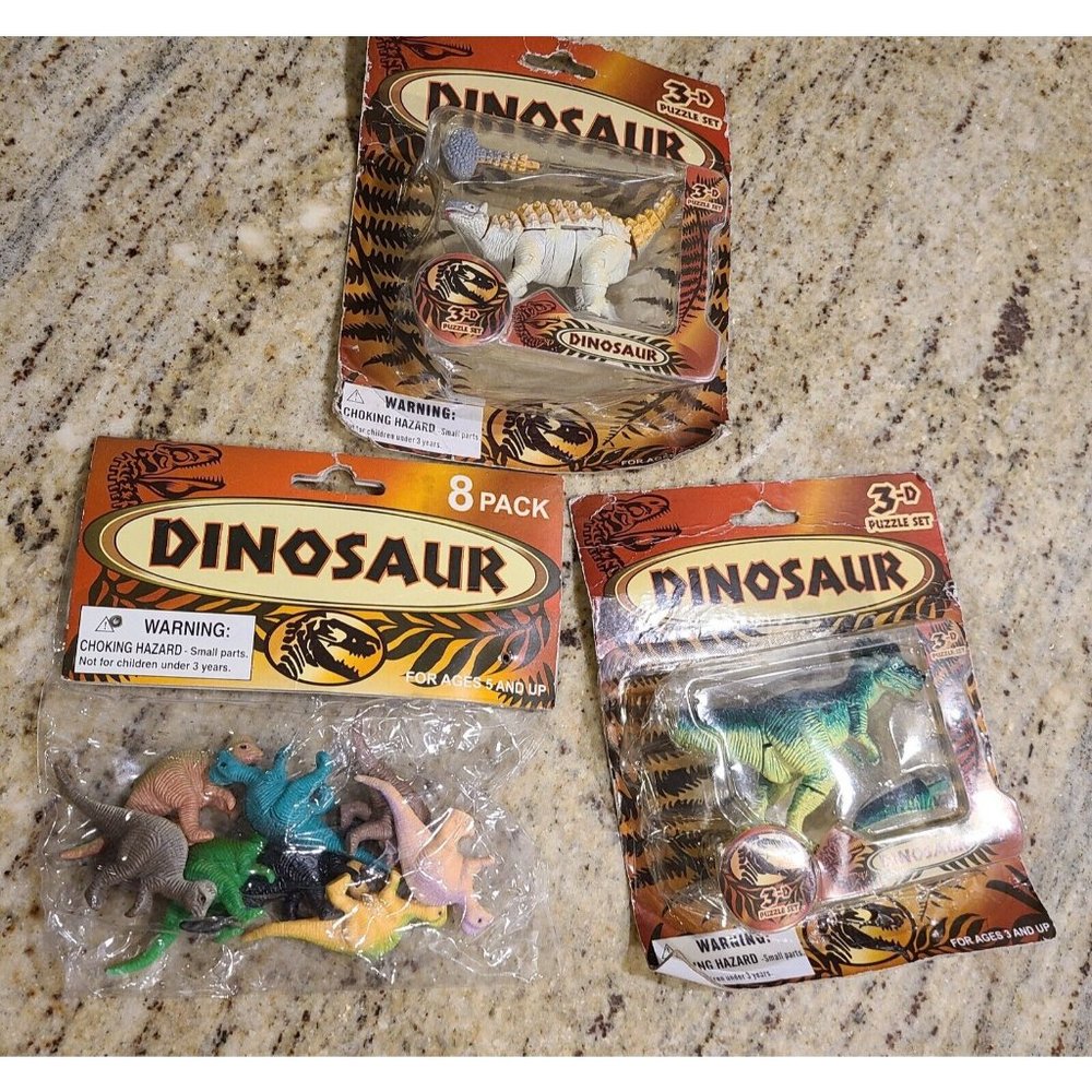 2~ Greenbrier International Vintage Dinosaur 3D Puzzles and Bag of Figures